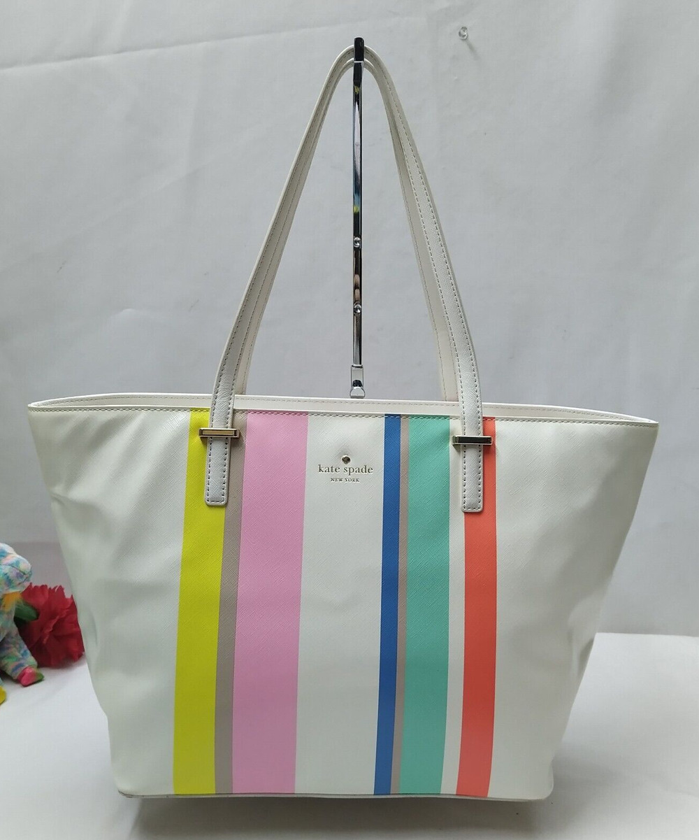 Kate Spade New York Multicolor Stripes Double Handles Zipper Tote Shoulder Bag